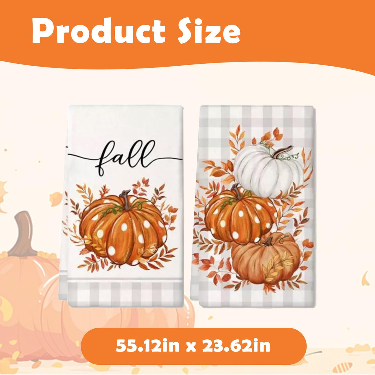 Ewlpi 2Pcs Autumn Decorations Tea Towel,40 * 60CM Fall Decor Eukalyptus Leaves Pumpkins Autumn Decor Kitchen Towels Dish Towel Multi-Purpose Fall