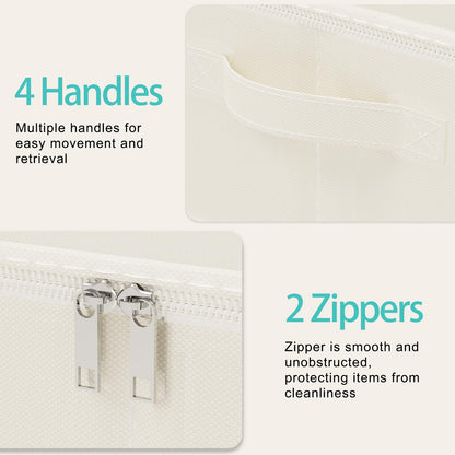 GUOHNHE Under Bed Storage Bins, for Closet, 2 Pack, Beige, 60x30x15 cm
