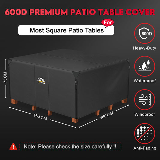 Zettum 160x160x73cm Patio Furniture Cover Square, Durable 600D Oxford Fabric Outdoor Sofa Cover for Patio Cube Rattan Sofa Table Chair Set Cover Heavy