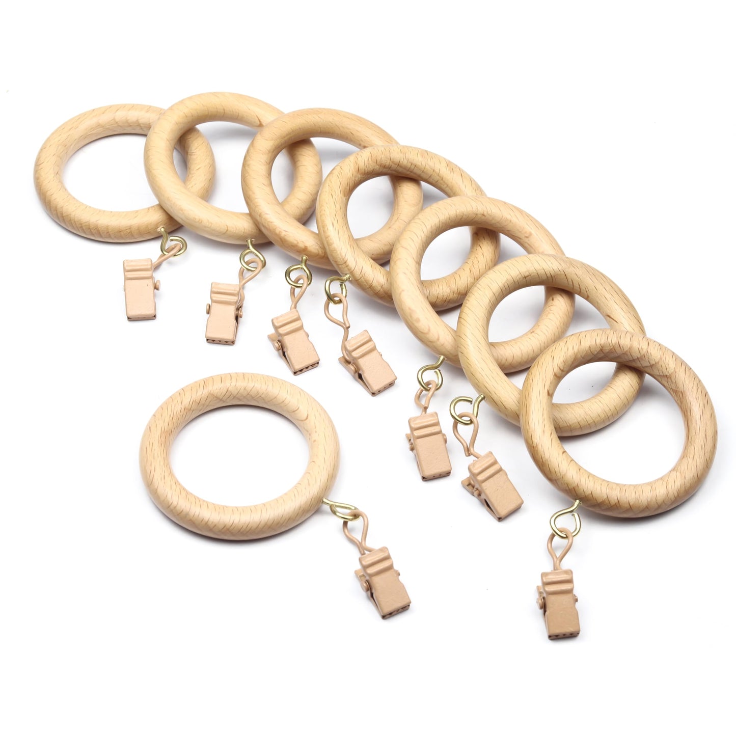12 Pieces Beachwood Curtain Rings with Clips ? Fits 1 to 1.5 Inch Rods (1.75 Inch Inner Diameter)