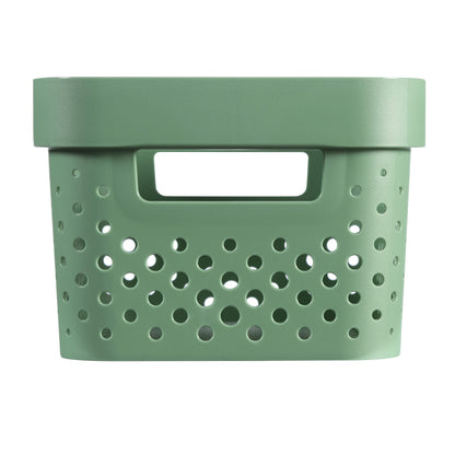 CURVER Infinity Dots Set of 4 Rectangular Storage Boxes, 100% Recycled Resin, Nestable & Multifunctional, 4.5 Litres, Green