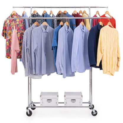 Tatkraft Denver - Heavy Duty Double Clothes Rail on Wheels, Holds Up to 242 Lbs (110 Kg), SET UP WITHIN 1 MINUTE, Chromed steel