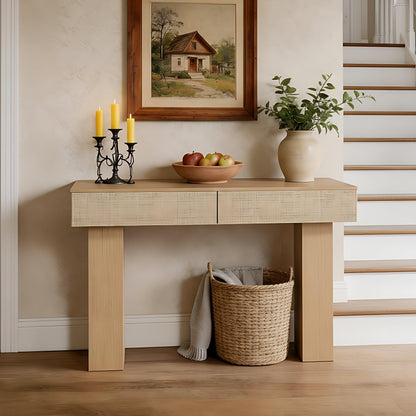 DAWNYIELD Console Table with 2 Rattan Drawers, Wooden Sofa Table