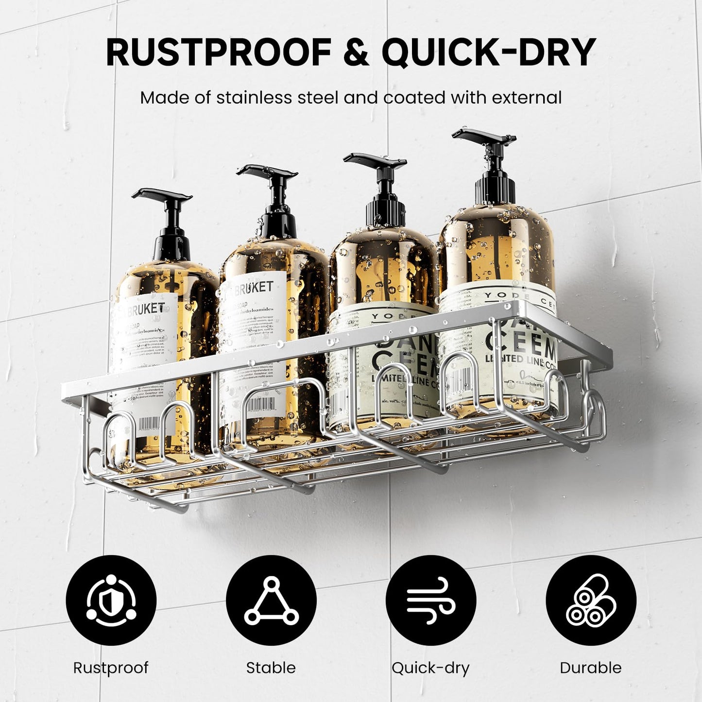 Deyhoc 5 Pack Rustproof Stainless Steel Shower Caddy - Silver
