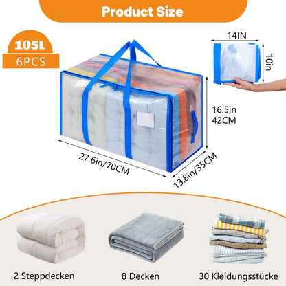 Dntorx 6 Pack 105L Moving Bags Clothes Storage Bags Drom Packing Box, Blue