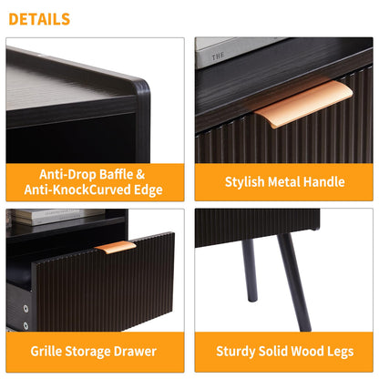 Aibiju Modern Nightstand with Drawer, Bedside Tables, Mid Century Nightstands with Open Storage Shelf, Wood Leg Bedside Table