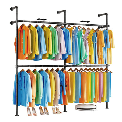 KZOBYD Extendable Wall Mounted Clothes Rails, Width 124 cm to 219 cm, Black