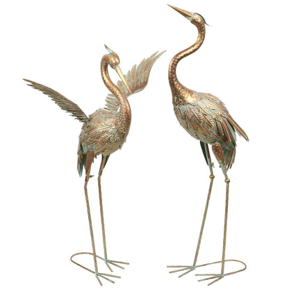 TERESA'S COLLECTIONS Large Garden Ornaments Outdoor, Gifts for Women, 2pcs Lifelike Metal Heron Garden Statues, Standing Heron Deterrant for Ponds,