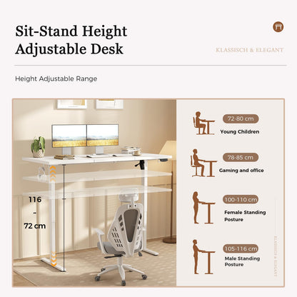 Klicelor Electric Standing Desk, 2 Memory Buttons for stand & sit, 120x60