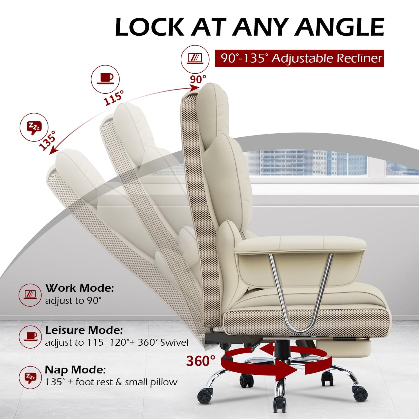 naspaluro High Back PU Leather Ergonomic Computer Recliner, Big Tall Executive Desk Office Chair with Armrests/Footrest