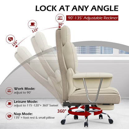 naspaluro High Back PU Leather Ergonomic Computer Recliner, Big Tall Executive Desk Office Chair with Armrests/Footrest