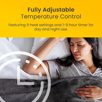 Cosi Home Luxury Faux Fur Heated Throw - Electric Heated Blanket with 9 Heat Settings, 9 Hour Timer and Overheat Protection - Machine Washable with