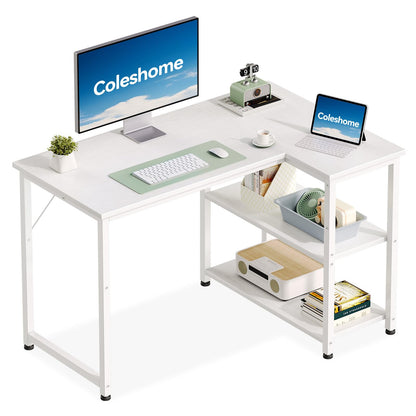 Coleshome L Shaped Gaming Desk for Small Space, 100x70 cm White