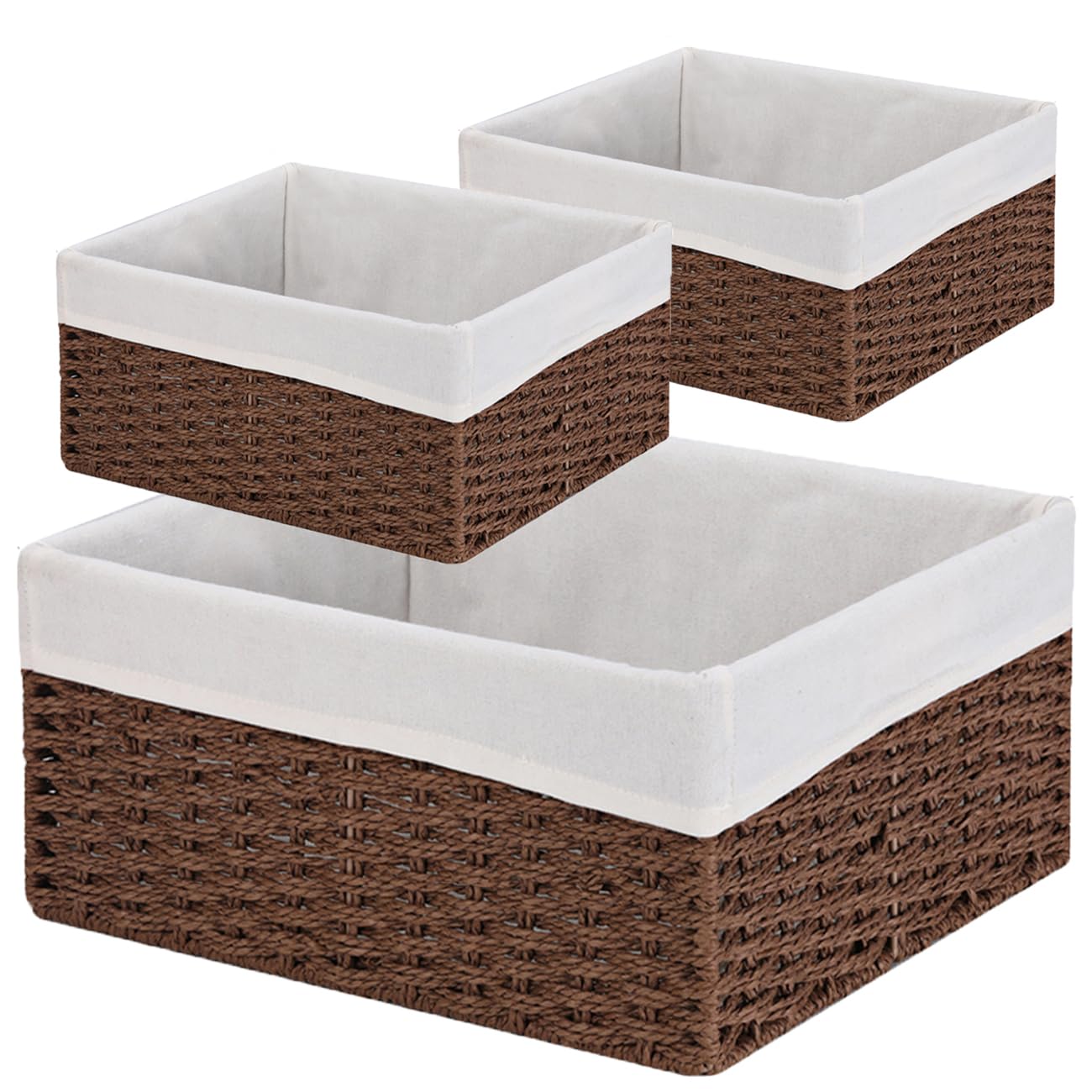 Vagusicc Wicker Storage Basket, Set of 3 Rectangular Storage Gift Hamper Basket with Removable Fabric Lining