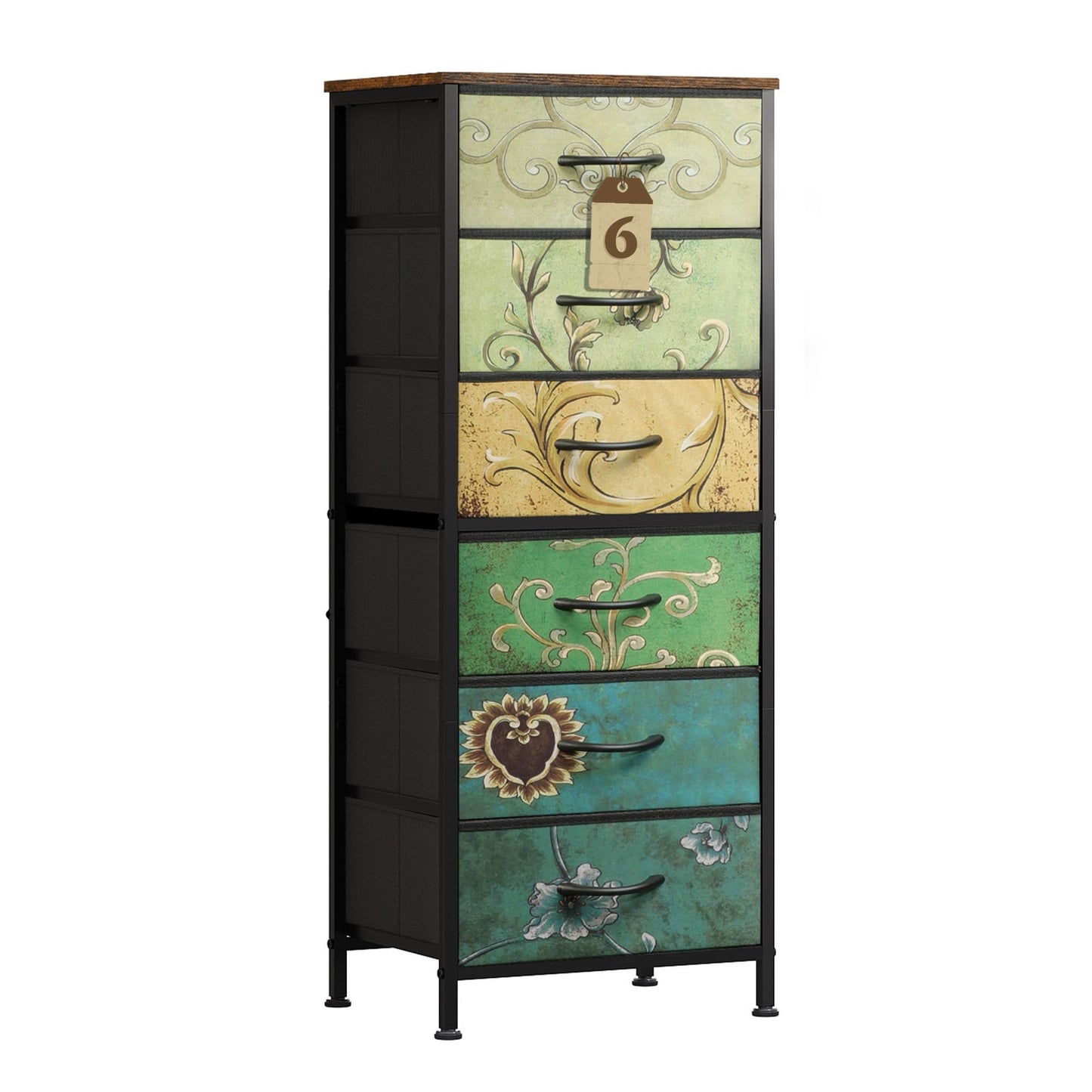 WLIVE Chest of Drawers, 6 Fabric Drawers Tall Narrow Dresser for Bedroom