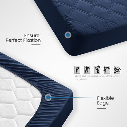 Ystyle Fitted Sheet 160 x 200 cm, Microfibre, Fitted Sheet - Mattress Height up to 30 cm, Navy Blue