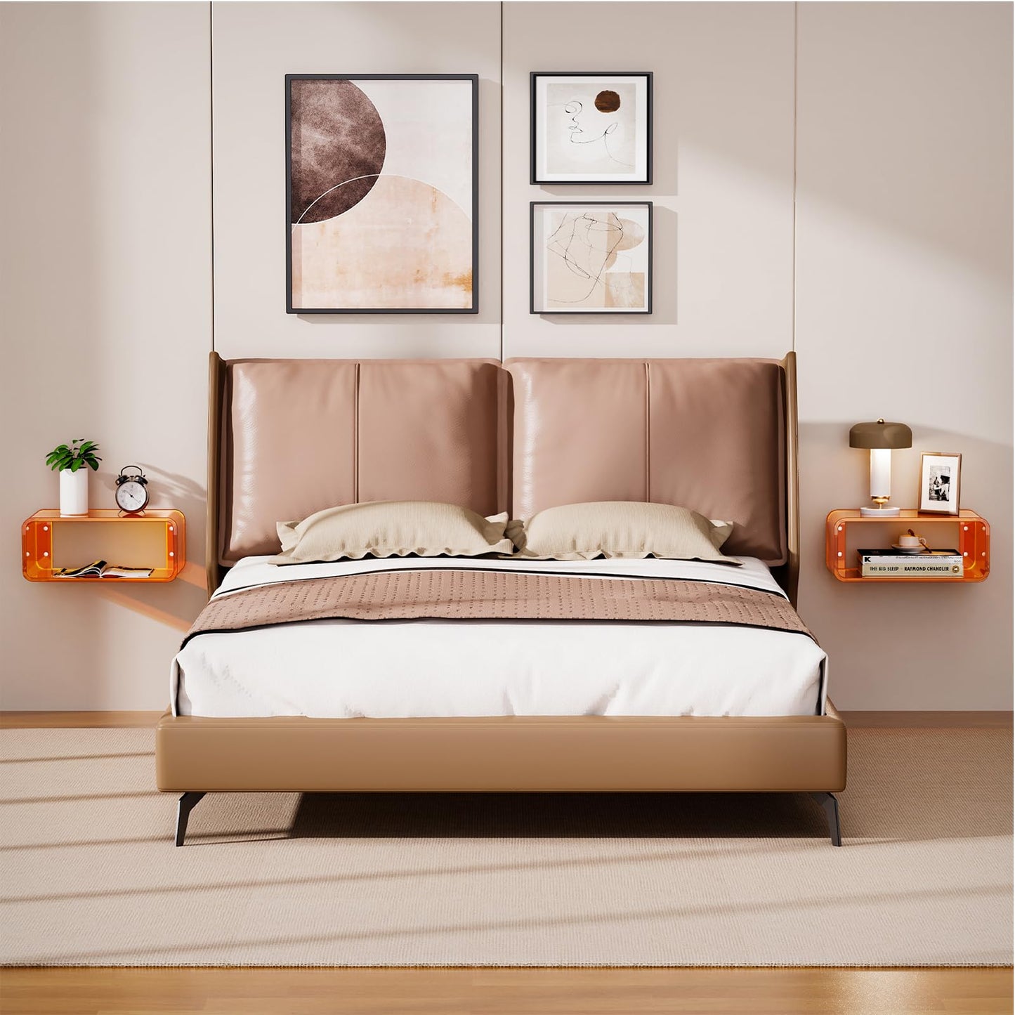 Dewrhiixe Acrylic Floating Bedside Table, Wall Mounted Nightstand Bedside Shelf (Orange, 41×24×17 cm)