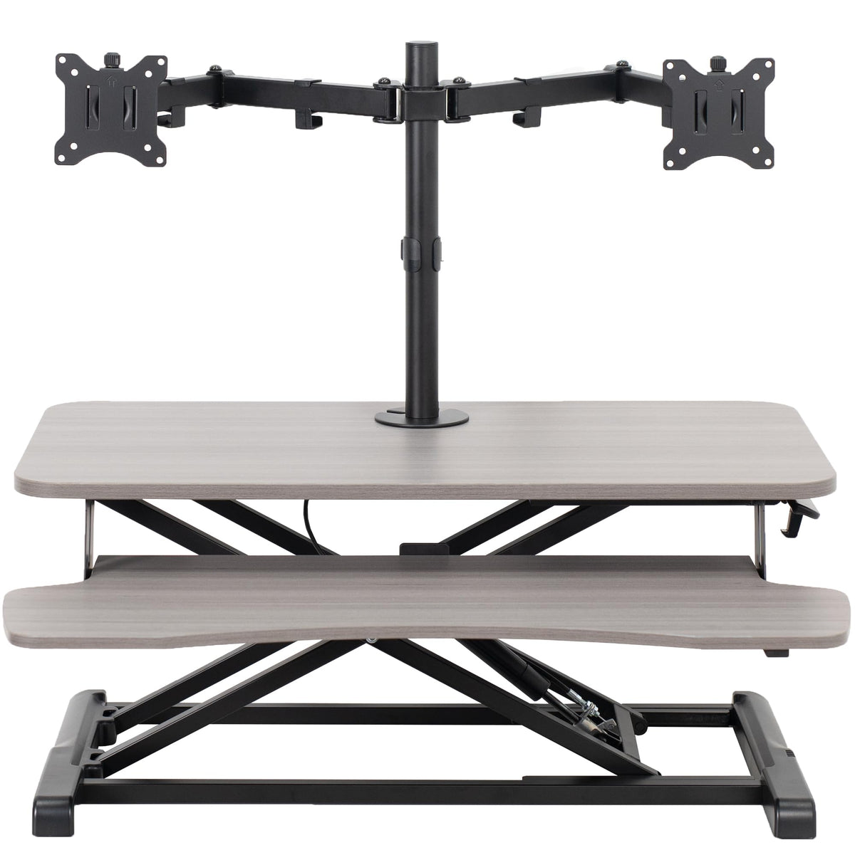 VIVO Height Adjustable 81cm Standing Desk Converter with Dual 13 to 30 inch Monitor Stand, Sit Stand Monitor Mount and Desk Riser, Gray