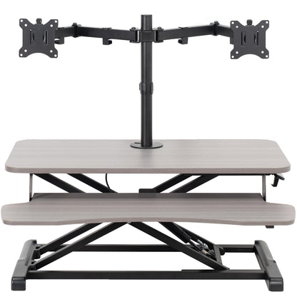 VIVO Height Adjustable 81cm Standing Desk Converter with Dual 13 to 30 inch Monitor Stand, Sit Stand Monitor Mount and Desk Riser, Gray