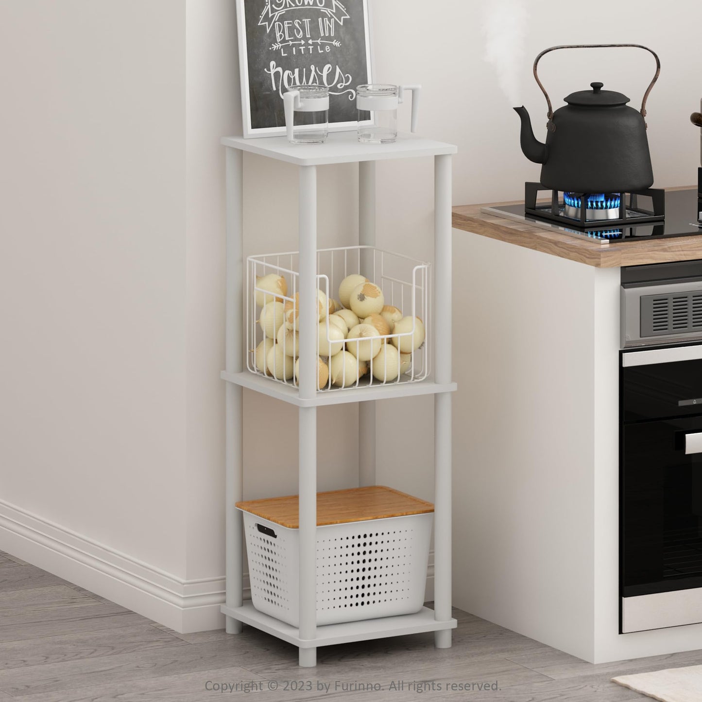 Furinno TURN-N-TUBE Side Table Set of 2, 2-Tier Stackable End Table with Open Shelf, Toolless Night Stand, Bedside Table, for Living Room, Bedroom