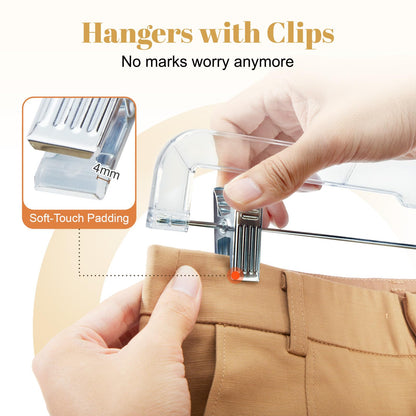HOUSE DAY Trouser Hangers 36cm Plastic Crystal Skirt Hangers with Ajustable Clips Space Saving Premium Edition Solid Elegant for Trousers, Skirts
