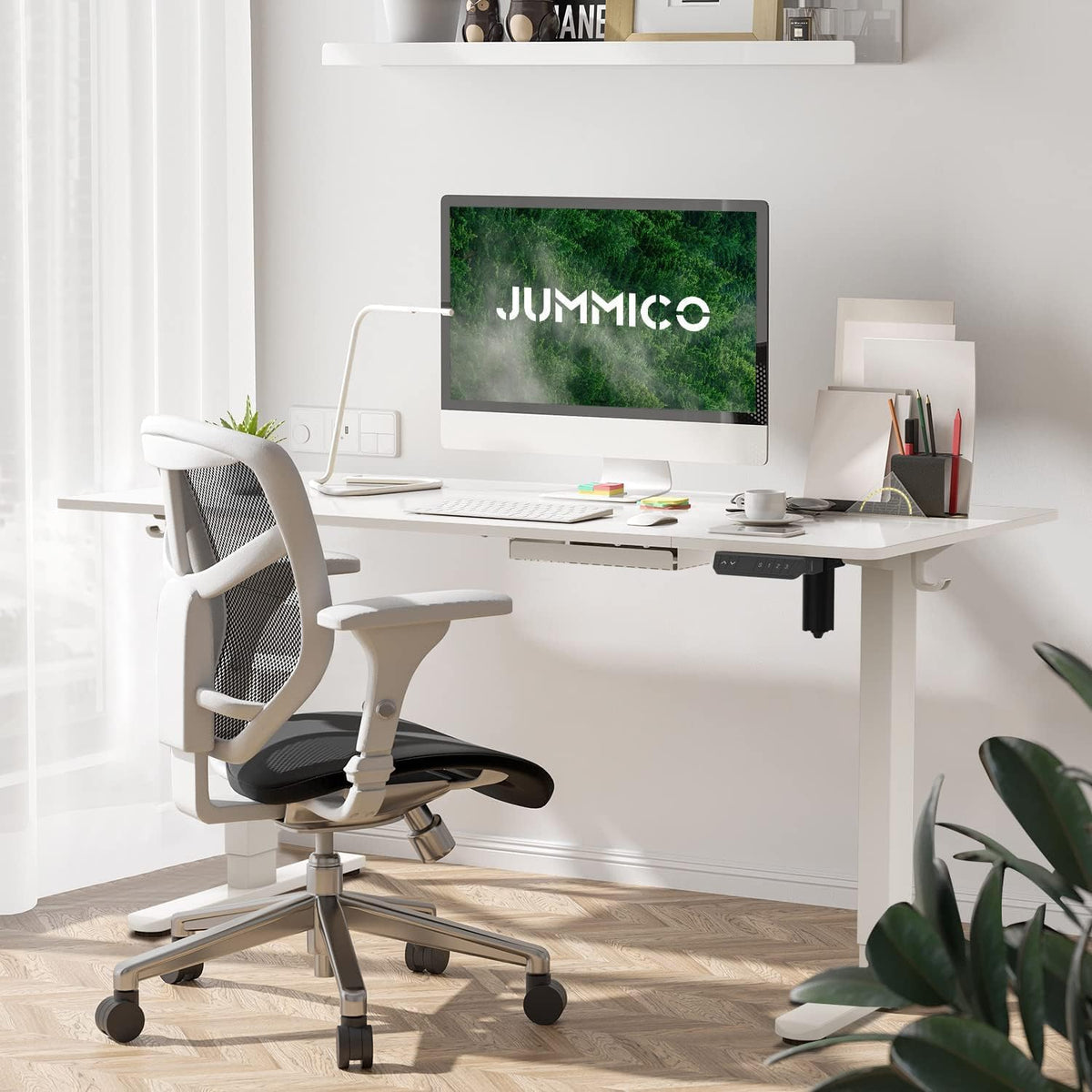 JUMMICO Electric Standing Desk 160x80 cm with Charging Port, Height Adjustable Computer Desk with Cable Tray,Ergonomic Sit Stand up Desk Rising Table