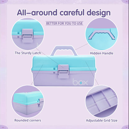 Creahaus 12in 3 Layer Multipurpose Storage Box/Craft Storage Boxes With Compartments/Plastic Tool Box/Medicine Storage Box/Hair Accessories