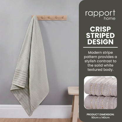 Rapport Home Linear Bath Sheets 2 Pack | Dove Grey | 90x140cm | Luxurious 500GSM 100% Cotton | Oeko-Tex Certified Absorbent & Soft Bathroom Towels
