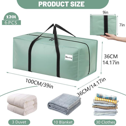Dntorx 6 Pack 120L Moving Bags and Storage Bag Dorm Moving Essential, Green