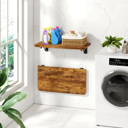 IBUYKE Wall Mounted Folding Table, Floating Wall Desk for Small Spaces, Fold Down Laundry Shelf with Heavy-Duty Brackets