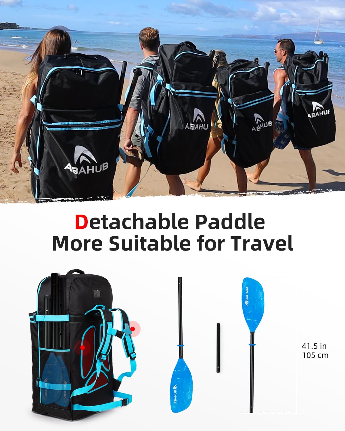 Abahub Adjustable Kayak Paddle 210-230 cm/82-90 Inches Floating Kayaking Oars Boating Oars Canoeing Oars Blue with White Wave Print