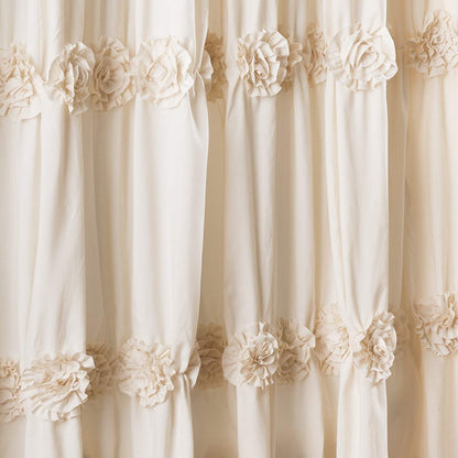 Lush Decor Darla Ruched Floral Bathroom Shower Curtain, 72” x 72”, Ivory