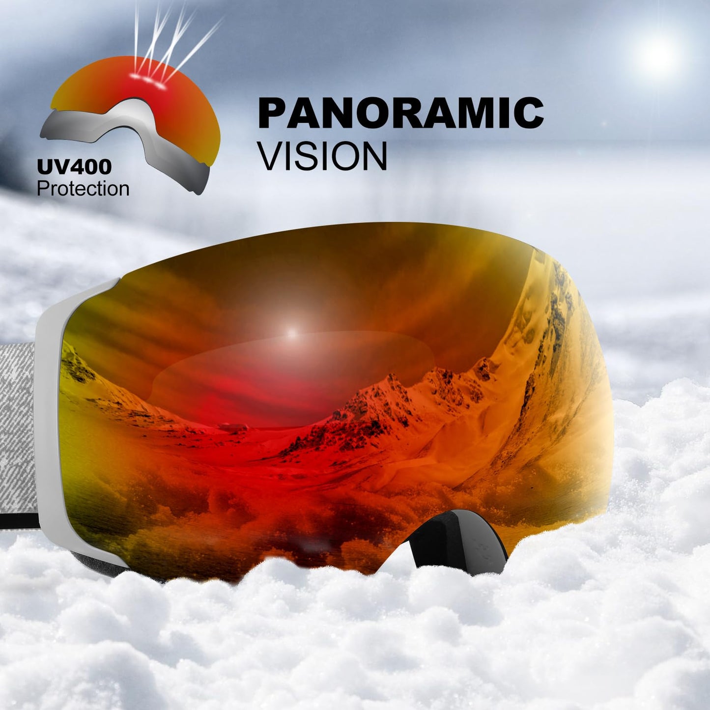 Odoland OTG Ski Goggles Set with Detachable Lens, Frameless Interchangeable Magnetic Lens for Skiing Skating Snowboard, Anti-Fog and UV400 Protection