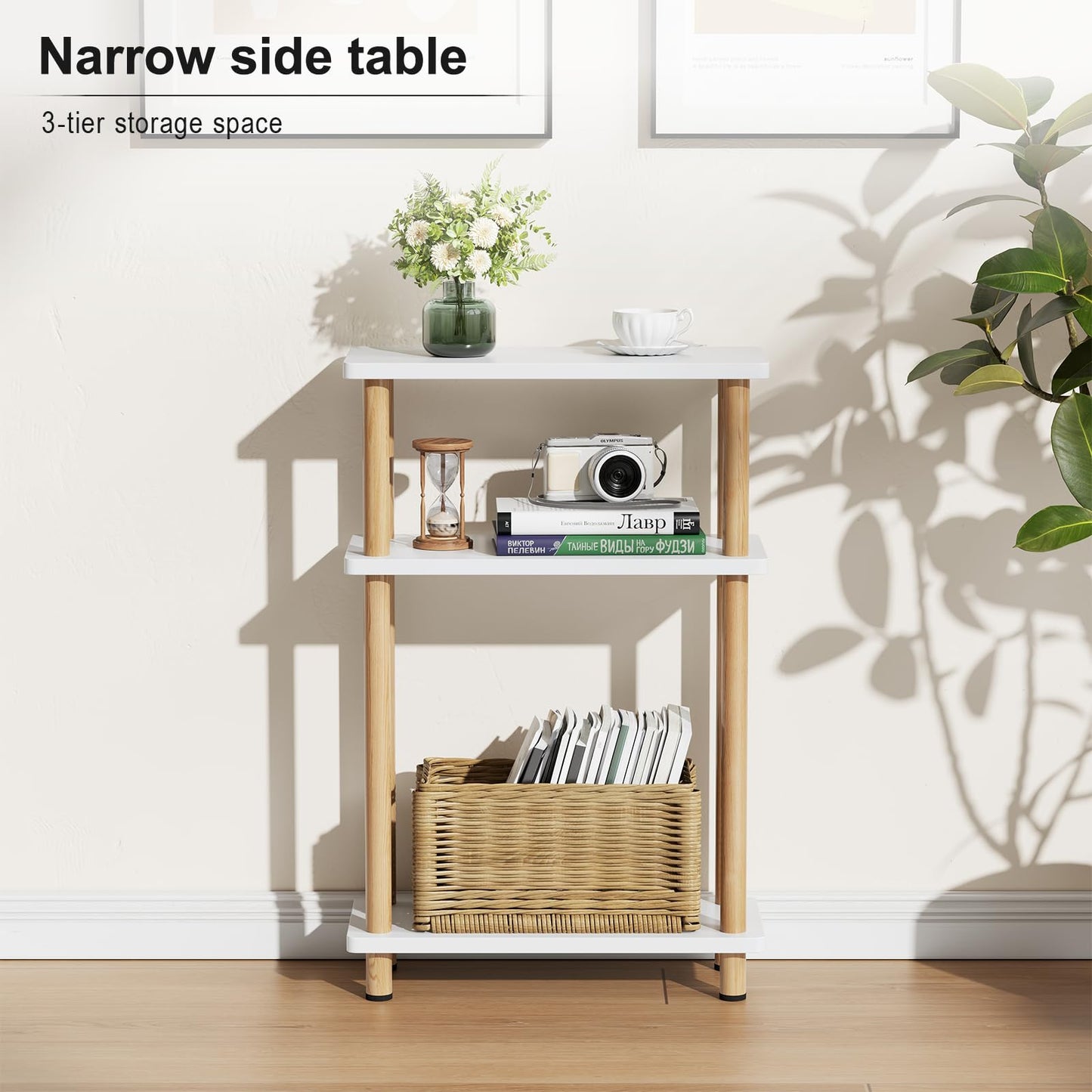 APICIZON Narrow Side Table, Slim Small Table, 3 Tier End Table Living Room, 40x18x61.5cm, Modern Thin Side Table for Living Room, Bedroom, Sofa