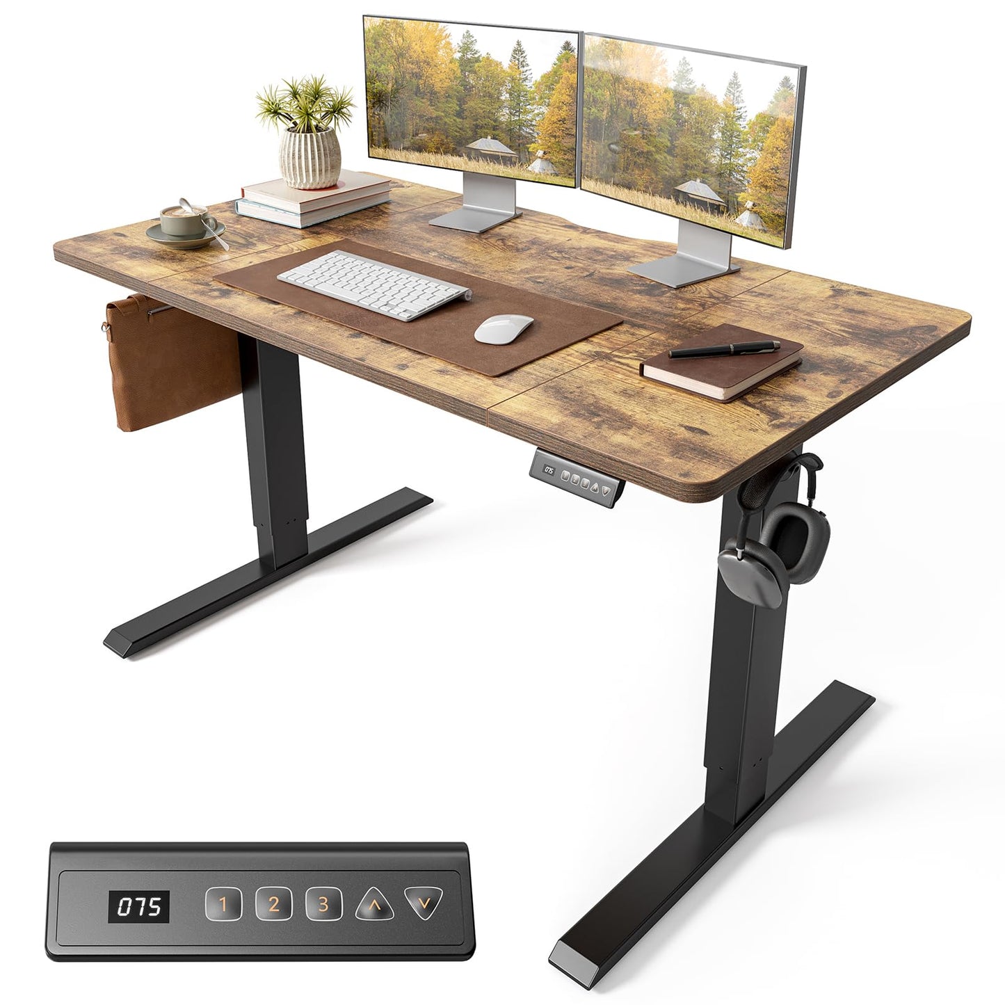 Cubiker Electric Standing Desk 120 x 60 cm, Height Adjustable Sit Stand Desk with Memory Presets, Home Office Computer Desk