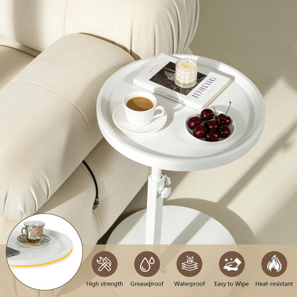 YYW C Shaped End Table Adjustable Height, Couch Tables that Slide Under for Small Spaces, 360°Swivel TV Tray Table