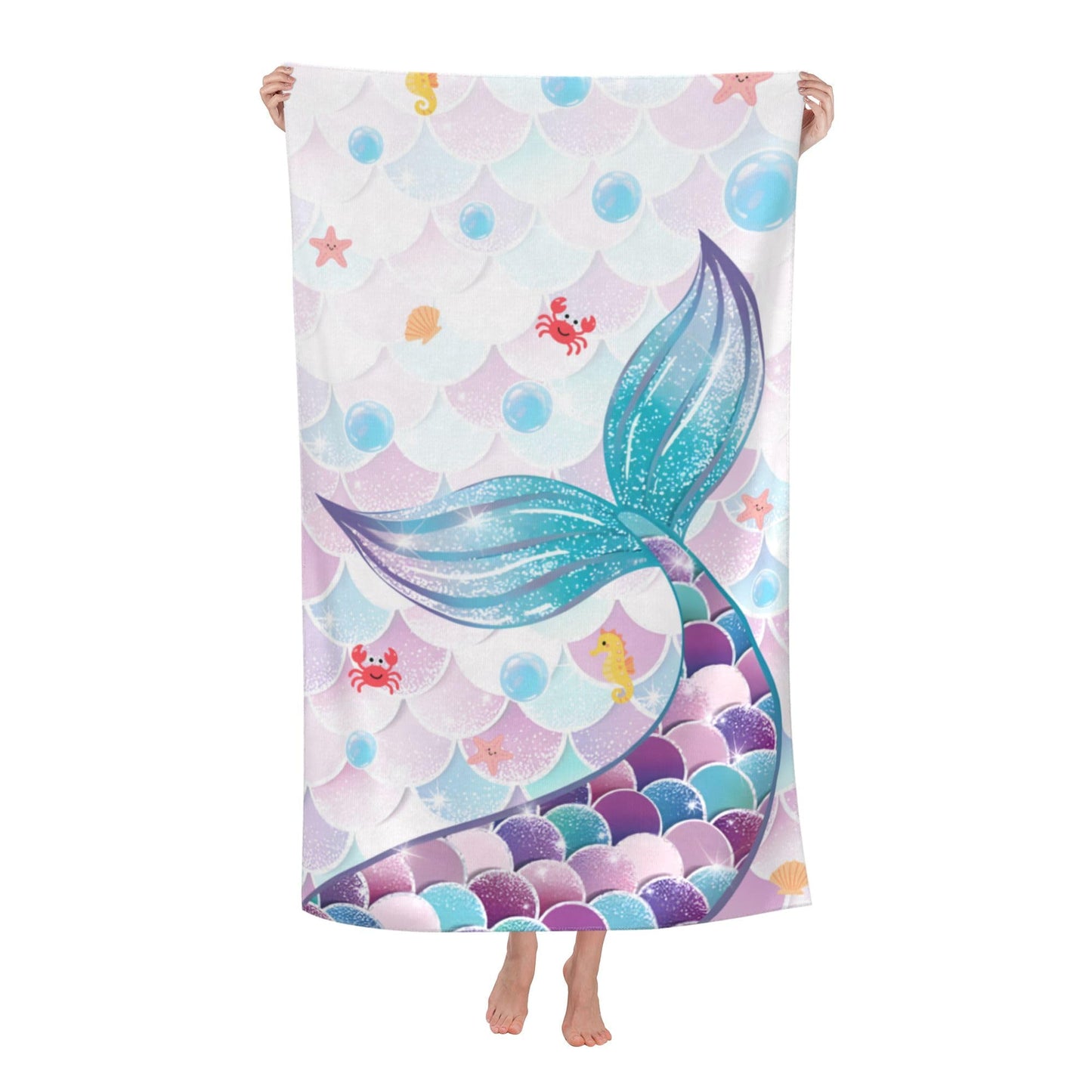 Gelasgo Mermaid Microfibre Beach Towel - 60"x30" Large Lightweight Soft Quick-Dry Towel for Adults, Ultra Absorbent & Dual-Sided Sand Free
