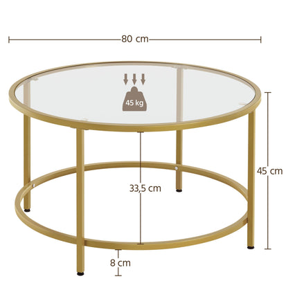 Yaheetech Round Coffee Table Tempered Glass Metal Structure Mustard Gold