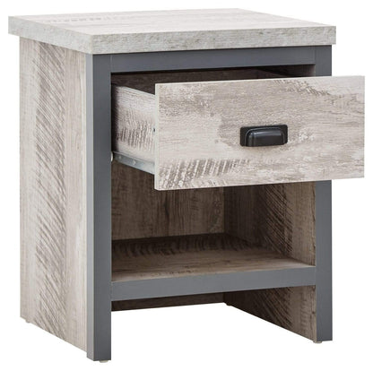 GFW Boston Grey Wood Effect Lamp Table, 1 Drawer Side Table with Storage, Industrial End Table with Chunky 30mm Top