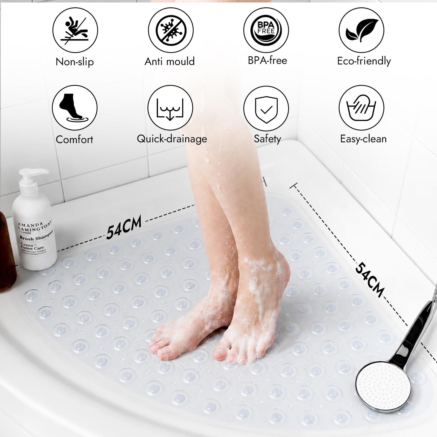 XIYUNTE Corner Shower Mat Non Slip Anti Mould - 54 x 54cm Non Slip Shower Mats for Inside Shower Corner, Bath Mat for Corner Shower