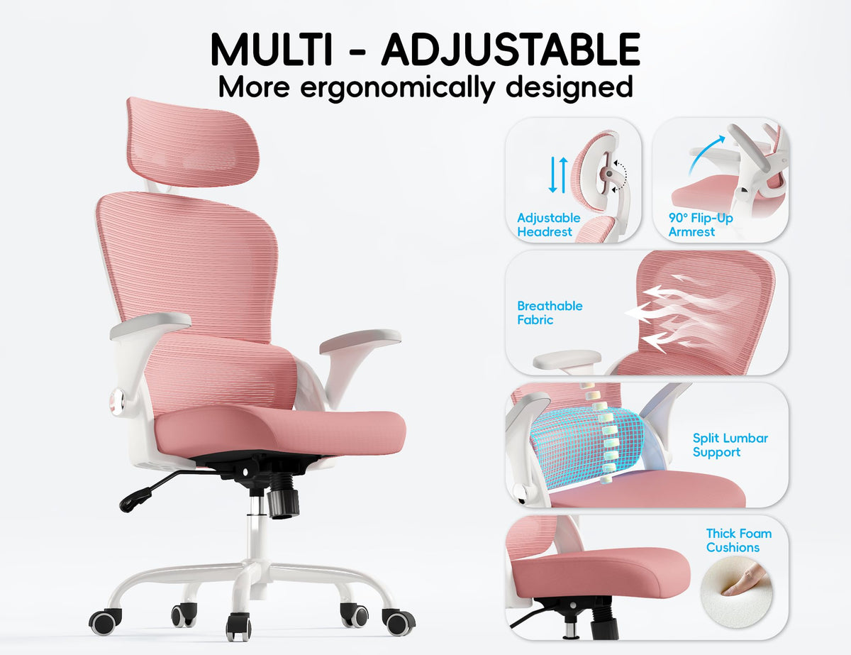 TRALT Office Chair - Ergonomic Office Chair with Back Support - Home Office Desk Chairs - 330lbs Wide Seat Big and Tall Office Chairs with Headrest