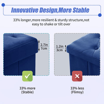 BRIAN & DANY Folding Storage Ottoman with Wood Legs, Velvet Footstools Cube for Living Room and Bedroom, 40x 40x 40 cm, Blue