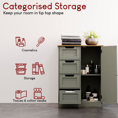 Bath Vida Priano Freestanding 4 Drawer 1 Door Bathroom Cabinet, Grey & Oak
