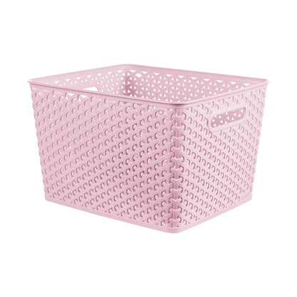 CURVER My Style Rattan Effect Set of 3 Kitchen, Living room, Bathroom, Bedroom, Utility Large Rectangular Storage Baskets 18 Litres - Pink