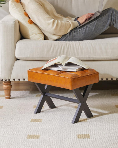 IBUYKE Small 12" H Footrest, Square PU Step Stool, Light Brown WBD012J