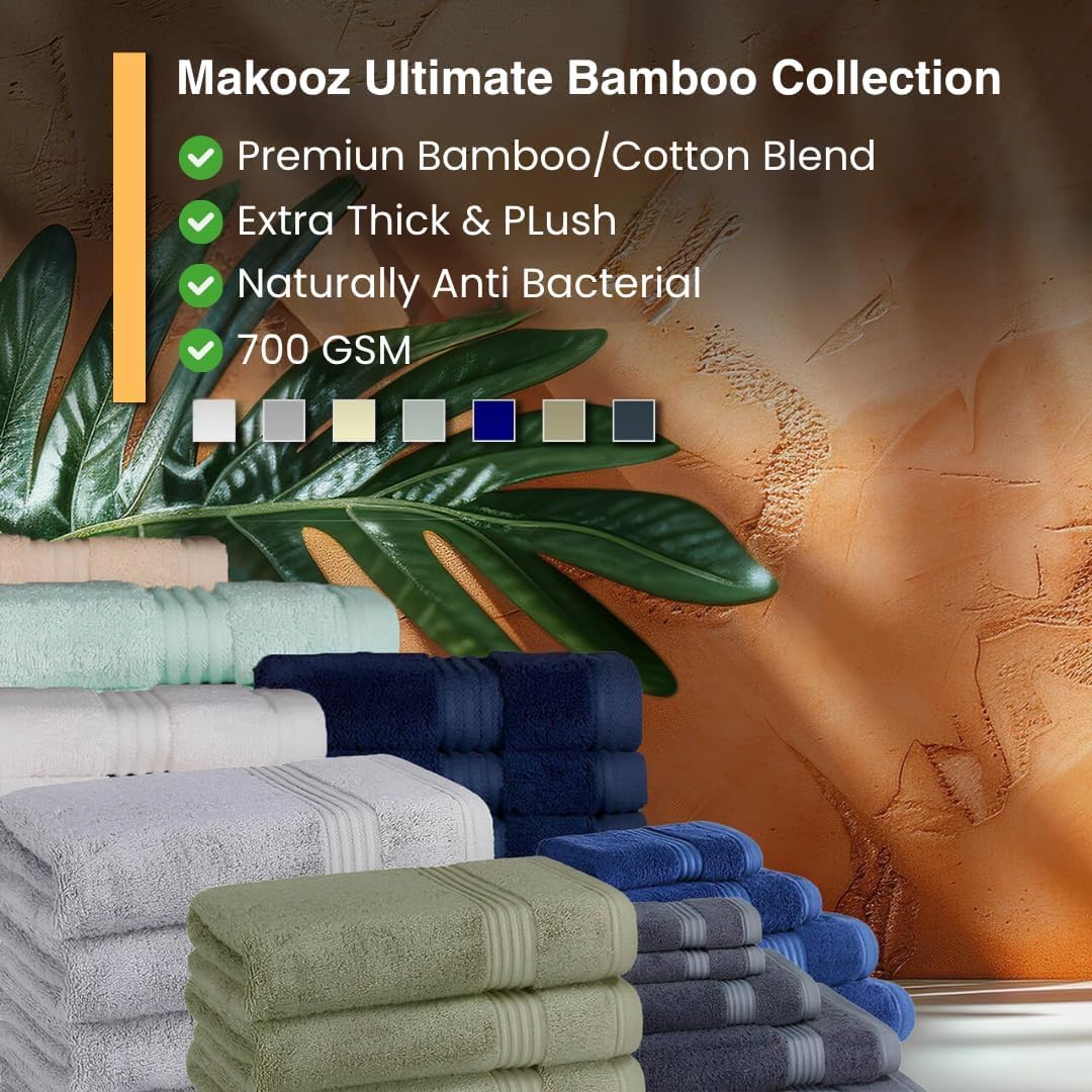 Makooz Luxurious Bamboo Face Flannels Pack of 6-700 GSM Thick Bamboo Face Cloth Towel Set - Silky Soft, Absorbent, Quick Dry Wash Cloth
