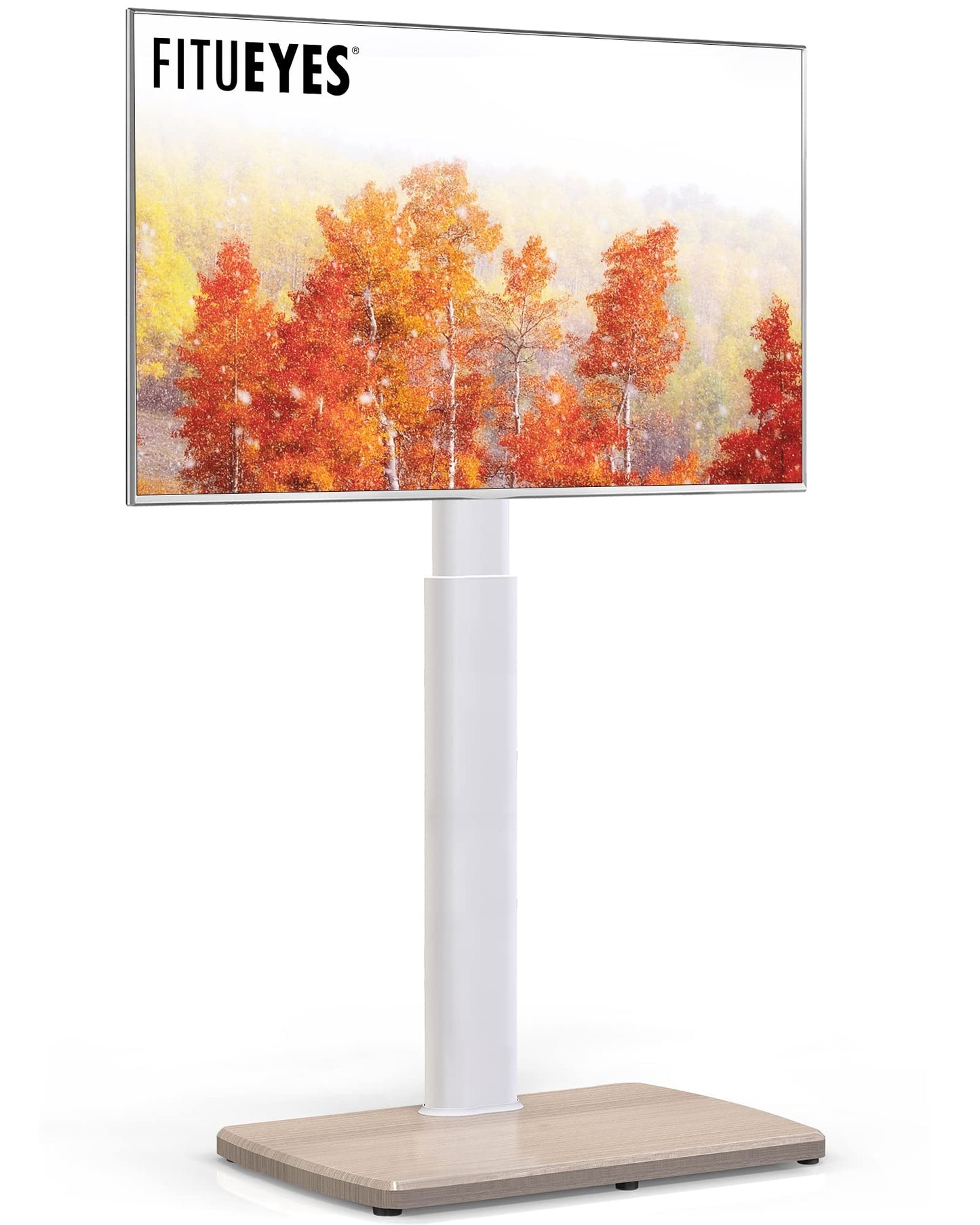 FITUEYES White TV Floor Stand with 20mm Wood Base for 32-70 Inch TV
