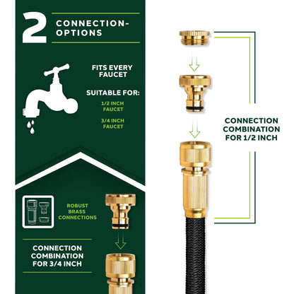 TRESKO Expandable Garden Water Hose Pipe- 8-Pattern Spray Gun Anti-Leakage with Brass Fittings, Triple Latex Core & Hose Hook/Hanger, Magic-Hose Pipes