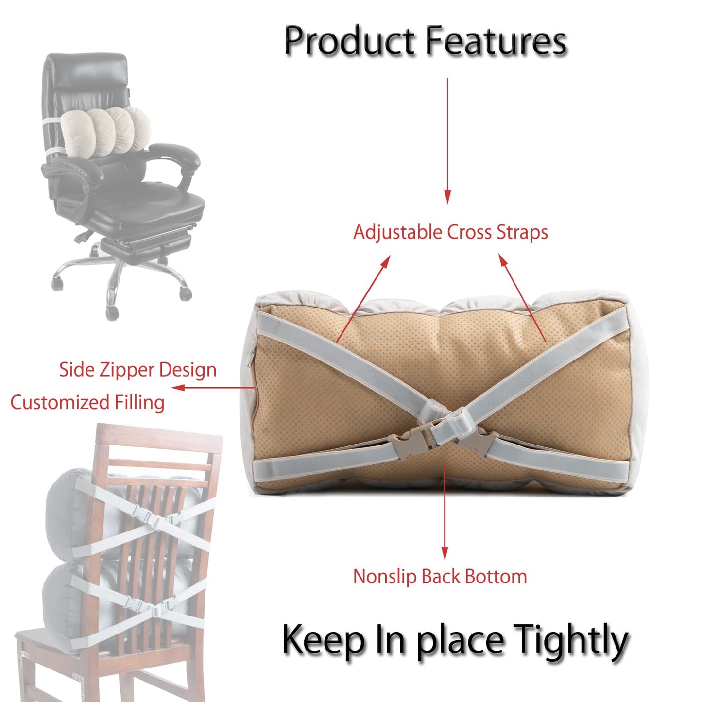 Alibo Office Chairs Contoured Half Moon Round Lumbar Roll Low Back Lumbar Support D-Shaped Pillow Multi Purpose Recliner Leg Rest Cushion For Chair