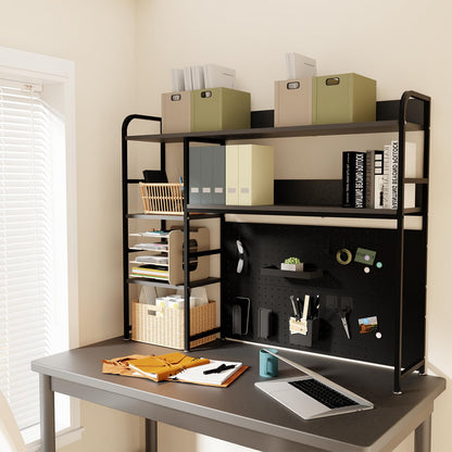 Boltmol 2-Tier Desk Shelf with storage rack,Black 110CM, Desktop Organizer With Pegboard, Countertop Storage Bookcase For Home, Office Or Dorm